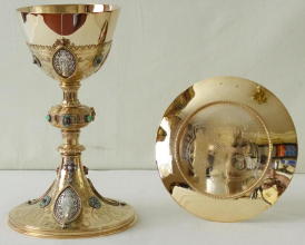 Solid silver gilt antique French Gothic Chalice with Enamels